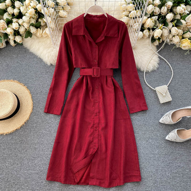 Korean Long Sleeve A-line Style Elegant Solid Office Dresses