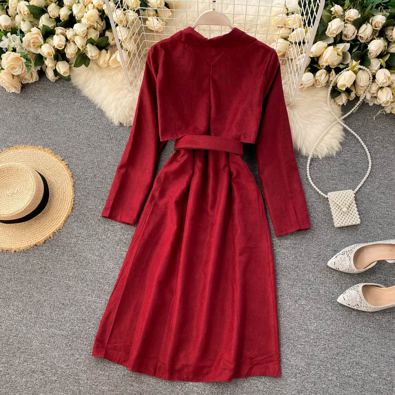 Korean Long Sleeve A-line Style Elegant Solid Office Dresses