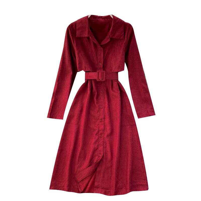 Korean Long Sleeve A-line Style Elegant Solid Office Dresses