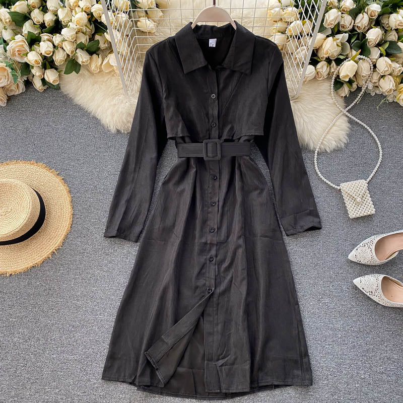Korean Long Sleeve A-line Style Elegant Solid Office Dresses