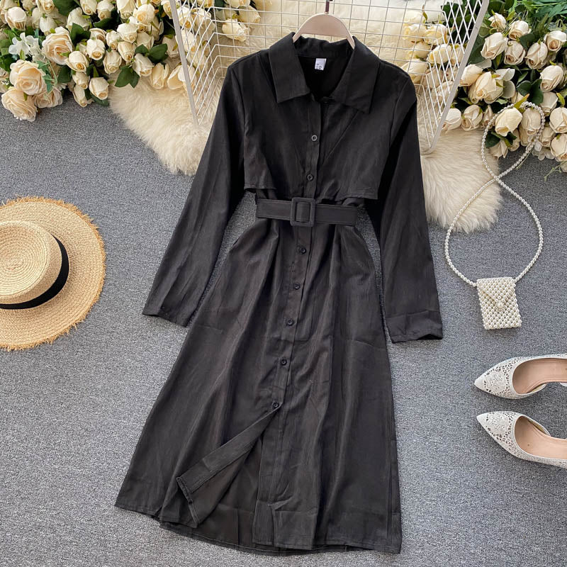 Korean Long Sleeve A-line Style Elegant Solid Office Dresses