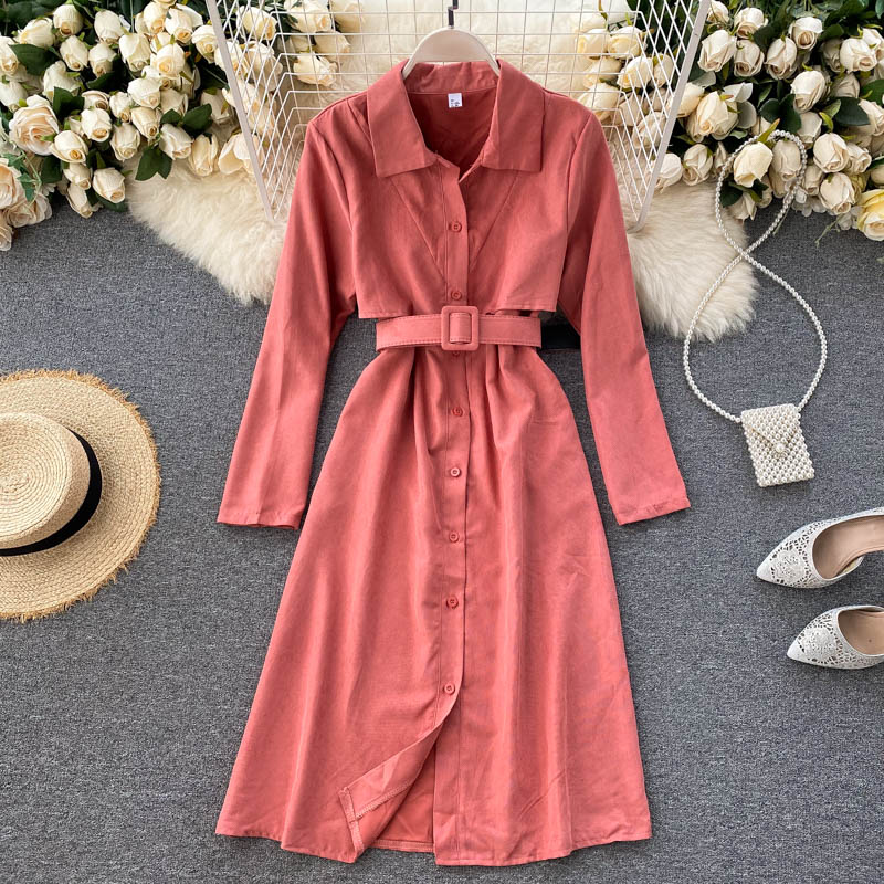 Korean Long Sleeve A-line Style Elegant Solid Office Dresses