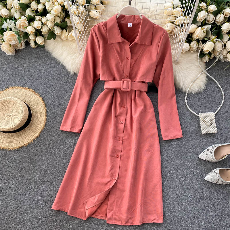 Korean Long Sleeve A-line Style Elegant Solid Office Dresses