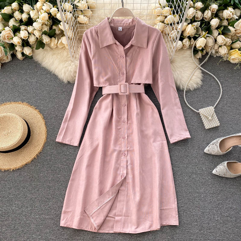 Korean Long Sleeve A-line Style Elegant Solid Office Dresses