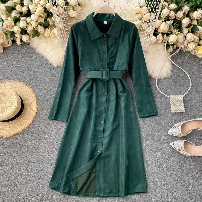 Korean Long Sleeve A-line Style Elegant Solid Office Dresses