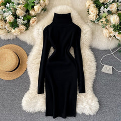 Korean Long Sleeve Slim Pencil Thicken Warm Bodycon Sweater Dress