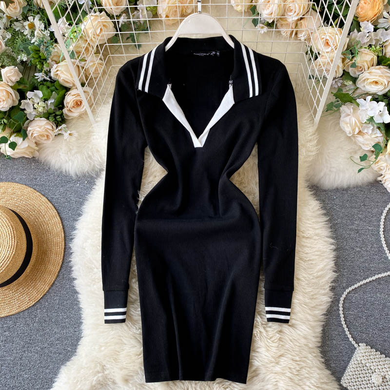 Korean Style Elastic Slim Solid Short Body con Sweater Dresses