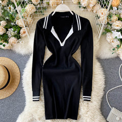 Korean Style Elastic Slim Solid Short Body con Sweater Dresses