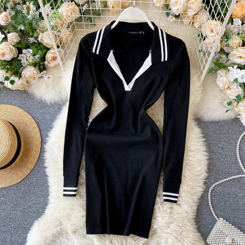 Korean Style Elastic Slim Solid Short Body con Sweater Dresses