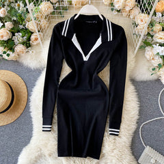 Korean Style Elastic Slim Solid Short Body con Sweater Dresses