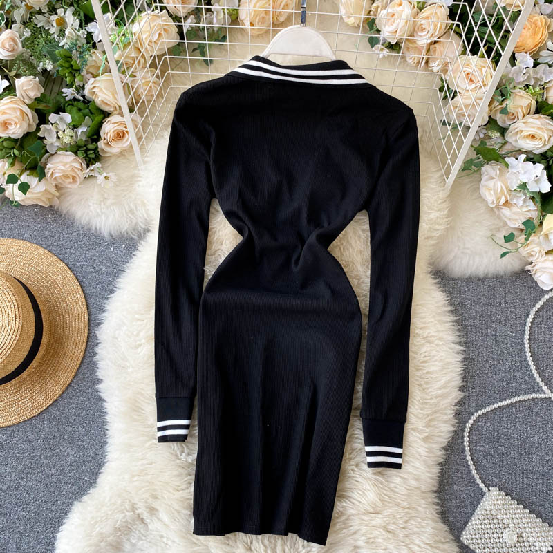 Korean Style Elastic Slim Solid Short Body con Sweater Dresses