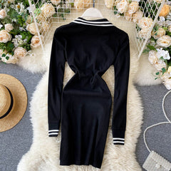 Korean Style Elastic Slim Solid Short Body con Sweater Dresses