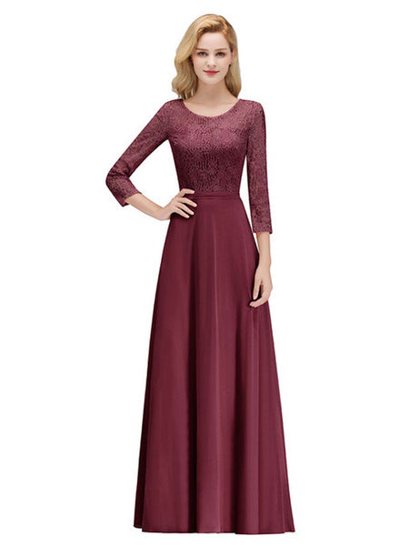 Lace A Line Jewel Neck Floor Length Wedding Party Bridesmaid Dresses