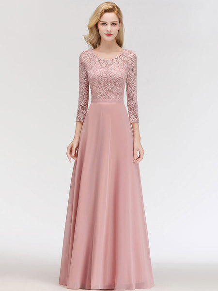 Lace A Line Jewel Neck Floor Length Wedding Party Bridesmaid Dresses