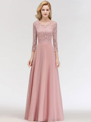 Lace A Line Jewel Neck Floor Length Wedding Party Bridesmaid Dresses