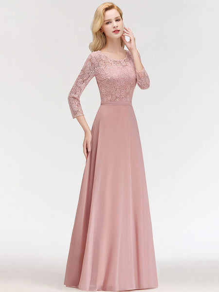 Lace A Line Jewel Neck Floor Length Wedding Party Bridesmaid Dresses
