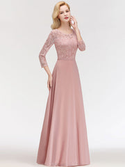 Lace A Line Jewel Neck Floor Length Wedding Party Bridesmaid Dresses