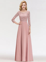 Lace A Line Jewel Neck Floor Length Wedding Party Bridesmaid Dresses