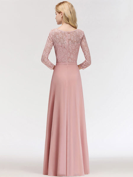 Lace A Line Jewel Neck Floor Length Wedding Party Bridesmaid Dresses