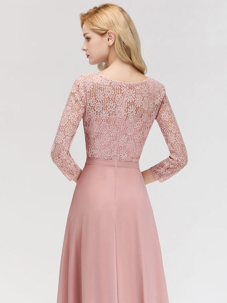 Lace A Line Jewel Neck Floor Length Wedding Party Bridesmaid Dresses
