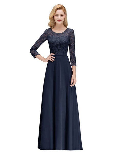 Lace A Line Jewel Neck Floor Length Wedding Party Bridesmaid Dresses