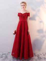 Lace Applique Beaded Floor Length Formal Prom Dress