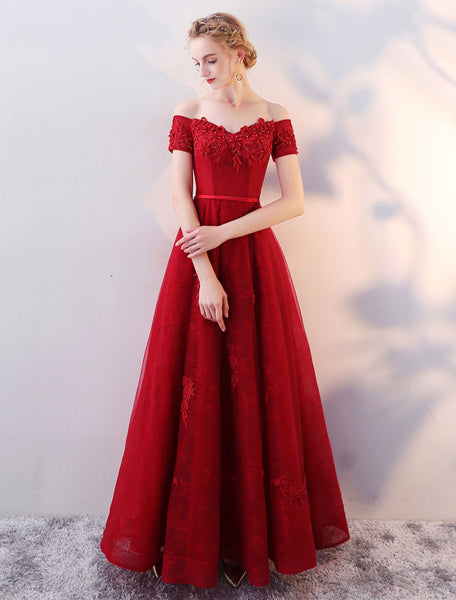 Lace Applique Beaded Floor Length Formal Prom Dress