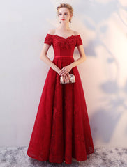 Lace Applique Beaded Floor Length Formal Prom Dress