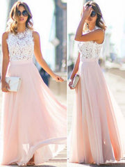 Lace &Chiffon Maxi Dress Two Tone Round Neck Sleeveless Pleated Long Wrap Dress