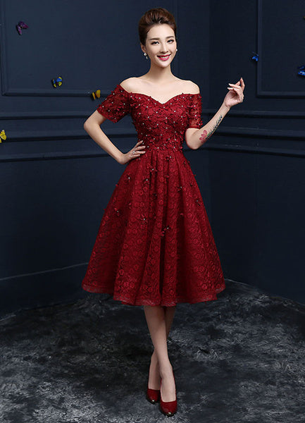 Lace Cocktail  Flower Beading Prom Party Dress