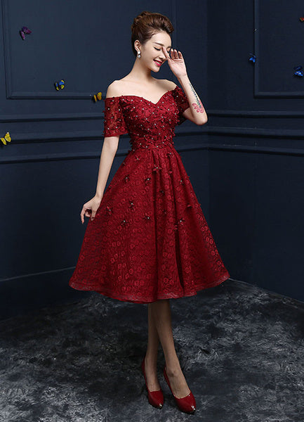 Lace Cocktail  Flower Beading Prom Party Dress