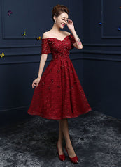 Lace Cocktail  Flower Beading Prom Party Dress