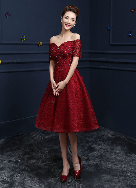 Lace Cocktail  Flower Beading Prom Party Dress