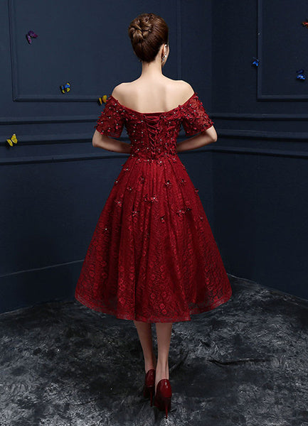 Lace Cocktail  Flower Beading Prom Party Dress