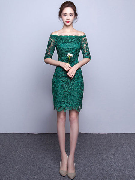 Elegant Lace Cocktail Off The Shoulder Sheath Party Mini Dress