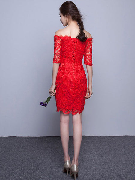 Elegant Lace Cocktail Off The Shoulder Sheath Party Mini Dress