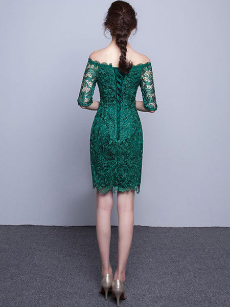 Elegant Lace Cocktail Off The Shoulder Sheath Party Mini Dress