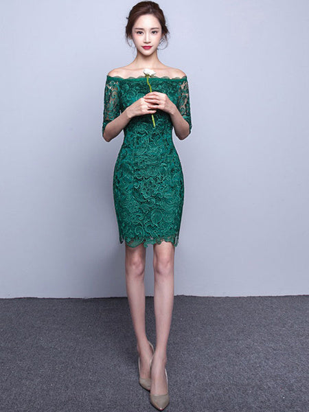 Elegant Lace Cocktail Off The Shoulder Sheath Party Mini Dress