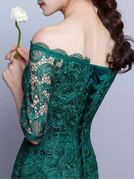 Elegant Lace Cocktail Off The Shoulder Sheath Party Mini Dress
