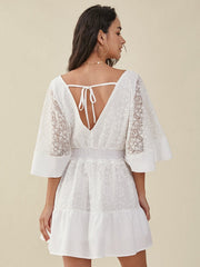 Lace Dolman Sleeve Open Back Tie Cross Front Dress