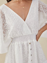 Lace Dolman Sleeve Open Back Tie Cross Front Dress
