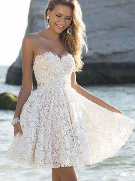 Lace Dress Women's Sweetheart Neckline Pleated Fit Flare Dress