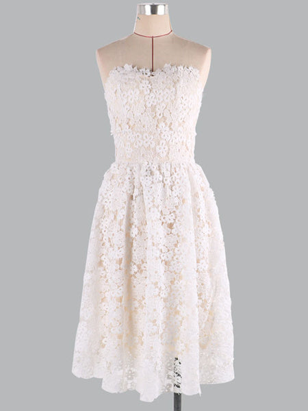 Lace Dress Women's Sweetheart Neckline Pleated Fit Flare Dress