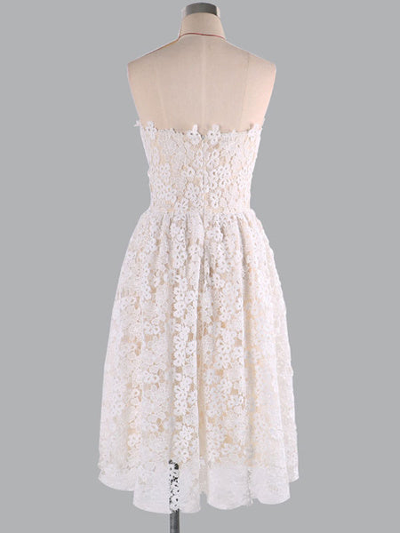 Lace Dress Women's Sweetheart Neckline Pleated Fit Flare Dress