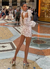 Lace Hollow Out Skirt Square Collar Ribbon Crop Top A-line Mini Split Skirt Sets