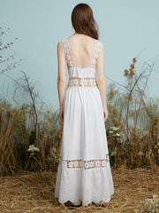 Lace Hollow Stitch Sleeveless Big Swing Maxi Dress