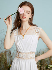 Lace Hollow Stitch Sleeveless Big Swing Maxi Dress