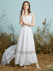 Lace Hollow Stitch Sleeveless Big Swing Maxi Dress
