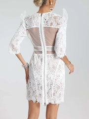 Lace Mesh Patchwork O Neck Half Sleeves Backless Party Evening Club Slim Mini Dresses