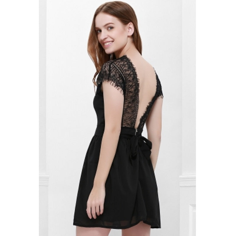 Lace Panel Back Cutout Mini Club Dress